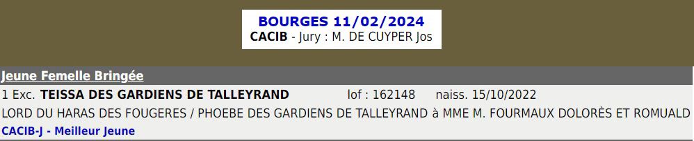 des Gardiens de talleyrand - CACIB de Bourges le 11 février 2024